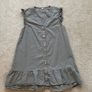 Olive green A-like dress with ruffle detail on sleeve — size M